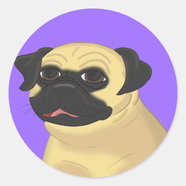 Cartoon Pug Face Classic Round Sticker (Front)