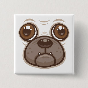 Cartoon Pug Mug Puppy Dog Face 15 Cm Square Badge