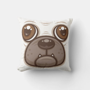 Cartoon Pug Mug Puppy Dog Face Cushion