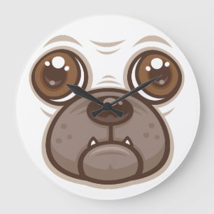 Cartoon Pug Mug Puppy Dog Face Large Clock