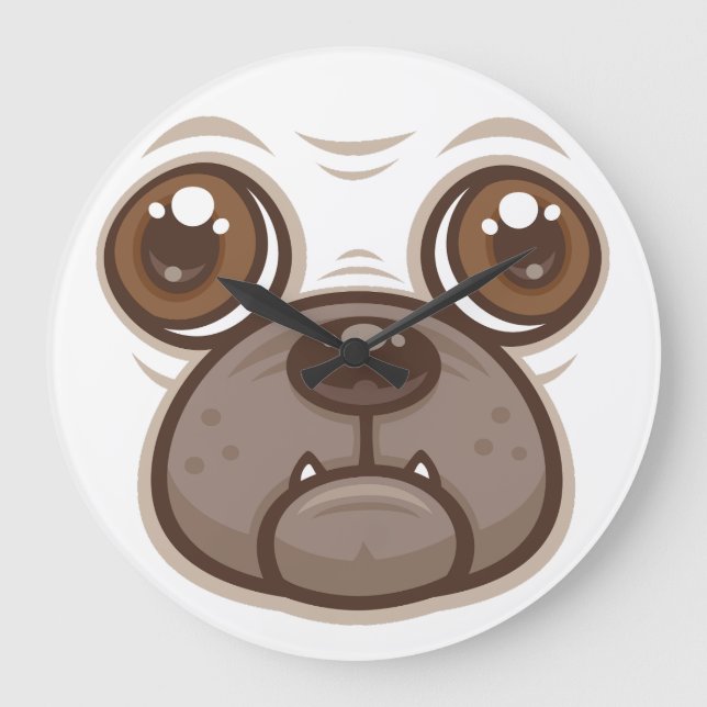 Cartoon Pug Mug Puppy Dog Face Large Clock (Front)