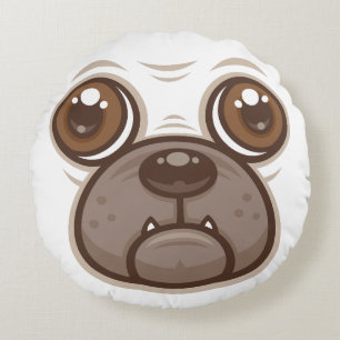 Cartoon Pug Mug Puppy Dog Face Round Cushion