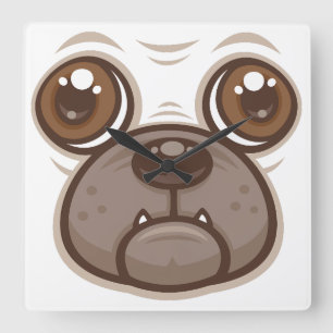 Cartoon Pug Mug Puppy Dog Face Square Wall Clock