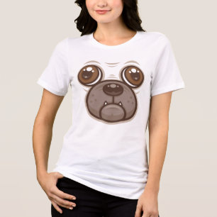 Cartoon Pug Mug Puppy Dog Face Tri-Blend Shirt