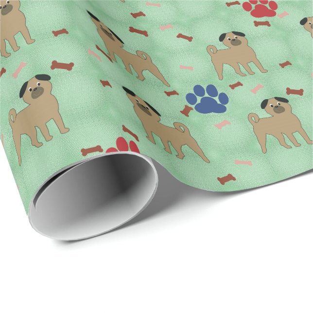 Cartoon Pug Wrapping Paper (Roll Corner)