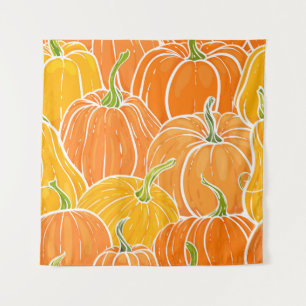 Cartoon pumpkin, cute autumn pattern. tapestry