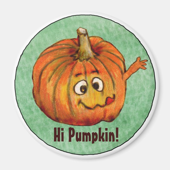 Cartoon Pumpkin Round Personalised Magnet (Front)