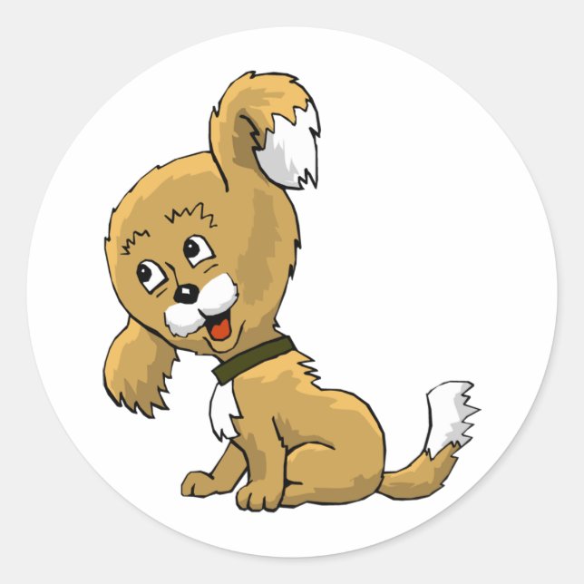 Cartoon Puppy Classic Round Sticker (Front)