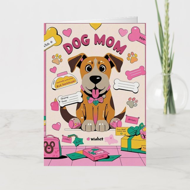Cartoon Puppy dog mum in pink room Foil Greeting Card (Front)