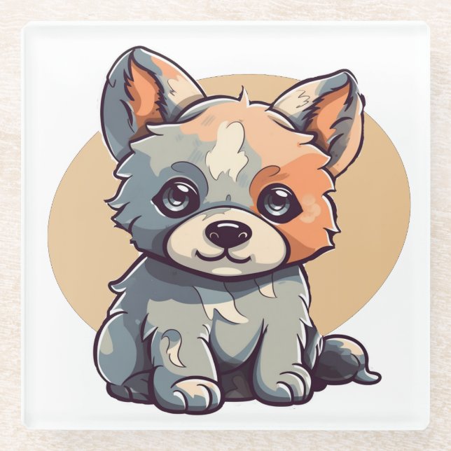 CARTOON PUPPY GLASS COASTER (Front)