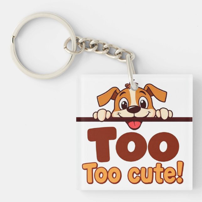 Cartoon Puppy with Appealing Text Key Ring (Front)