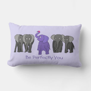 Cartoon Purple Elephant "Be Perfectly You" Lumbar Cushion