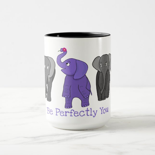 Cartoon Purple Elephant "Be Perfectly You" Mug (Center)