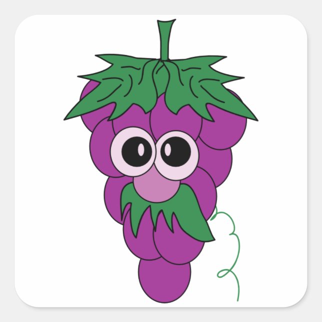 Cartoon Purple Grape Guy With Moustache Square Sticker (Front)