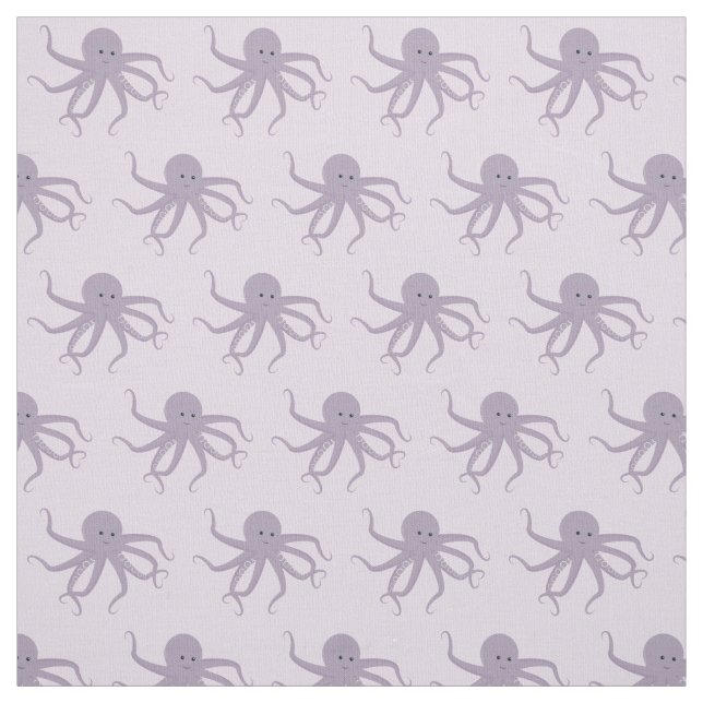 Cartoon Purple Octopus Character Smiling Fabric (Swatch)