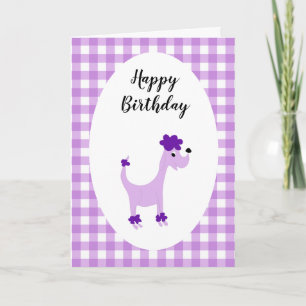 Cartoon purple poodle Posh Paws purple birthday Card