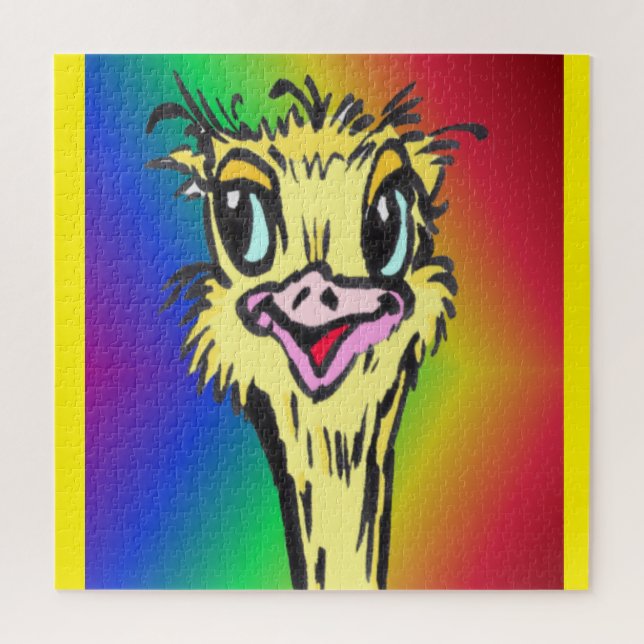 Cartoon Puzzle: Cute Ostrich Rainbow Jigsaw Puzzle (Vertical)