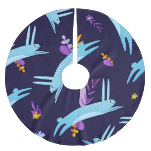 Cartoon rabbit bunny, seamless pattern. brushed polyester tree skirt