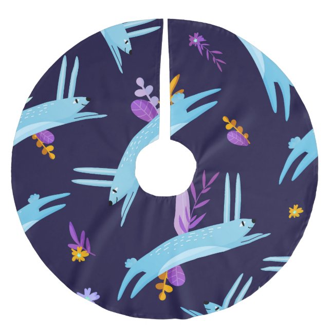 Cartoon rabbit bunny, seamless pattern. brushed polyester tree skirt (Front)