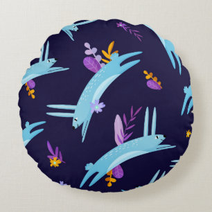 Cartoon rabbit bunny, seamless pattern. round cushion