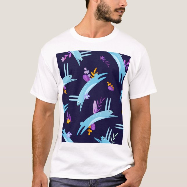 Cartoon rabbit bunny, seamless pattern. T-Shirt (Front)