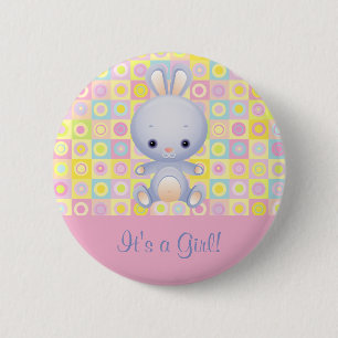 Cartoon Rabbit Its a Girl Birth Announcement Butto 6 Cm Round Badge
