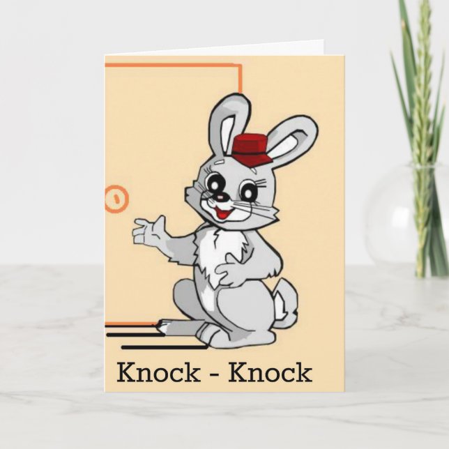 Cartoon Rabbit Knock-Knock Joke Feeling Better Car Card (Front)