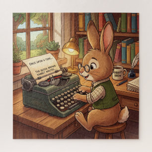 Cartoon Rabbit Typing in a Retro Typewriter Jigsaw Puzzle