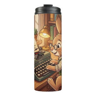 Cartoon Rabbit Typing in a Retro Typewriter Thermal Tumbler
