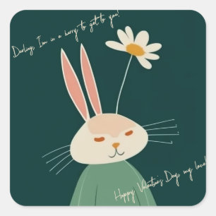 Cartoon rabbit, Valentine's Day Square Sticker