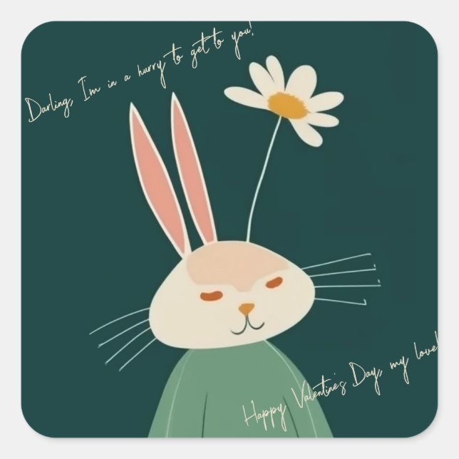 Cartoon rabbit,  Valentine's Day Square Sticker (Front)