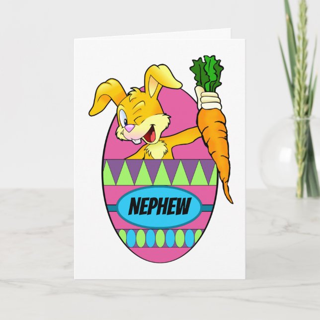 Cartoon Rabbit with Carrot for Nephew on Easter Card (Front)
