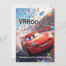 Cartoon Race Car Birthday Party Invitation