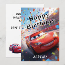 Cartoon Race Car Happy Birthday for Child