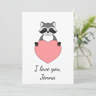 Cartoon Racoon in love Valentine Holiday Card