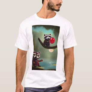 Cartoon Racoon with a Maroon Balloon in a Lagoon  T-Shirt