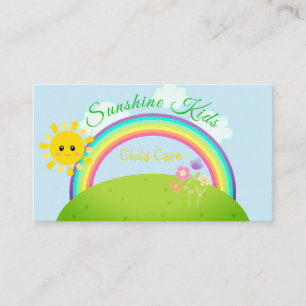 Cartoon Rainbow and Sunshine Child Daycare Business Card