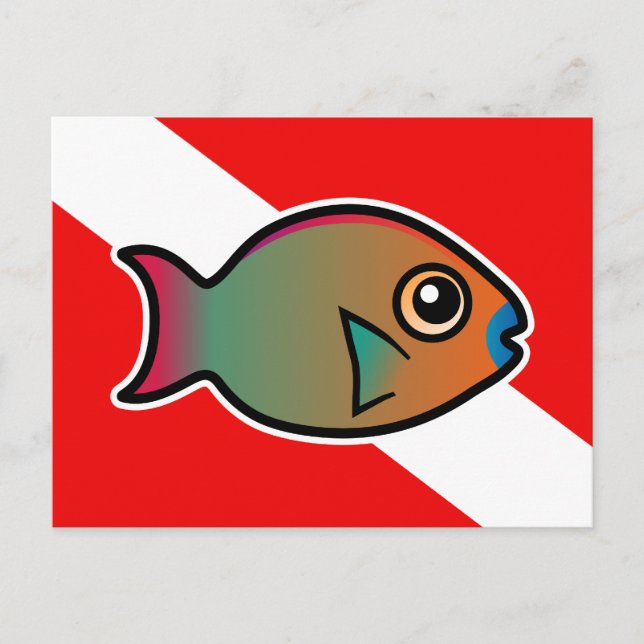 Cartoon Rainbow Parrotfish Dive Flag Postcard (Front)