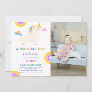 Cartoon Rainbow Unicorn Birthday Invitations photo