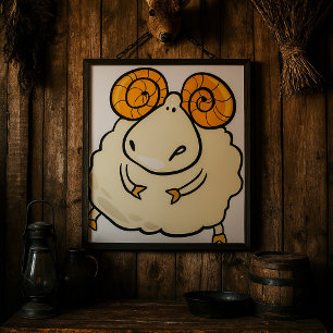 Cartoon Ram Sheep Poster