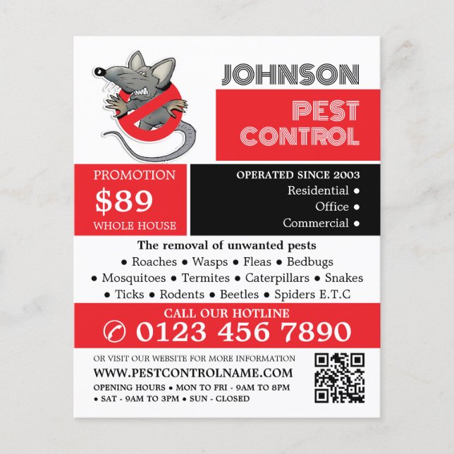 Cartoon Rat Logo - Pest Control Advertising Flyer (Front)