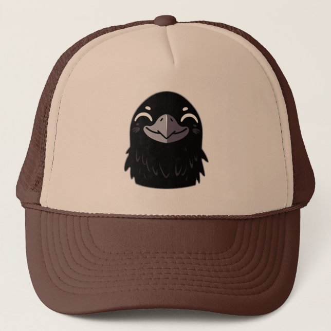 Cartoon Raven - Smiling Trucker Hat (Front)