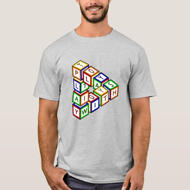 Cartoon Red Blue Yellow Green Toy Blocks Art T-Shirt (Front)