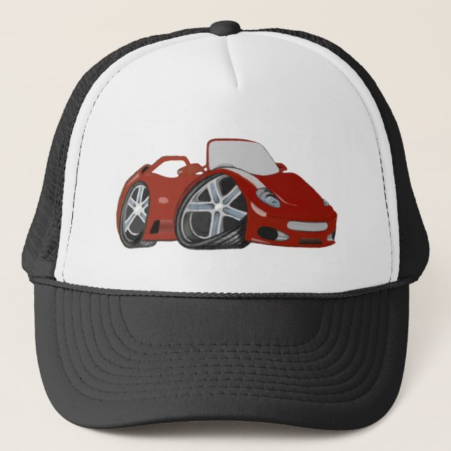 Cartoon Red Car Art Trucker Hat (Front)