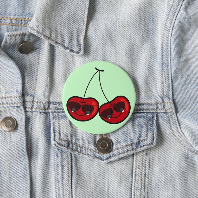 Cartoon Red Cheeky Cherries with Sunglasses Button (In Situ)