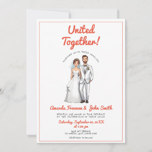 Cartoon Red Couple Photo Personalised Wedding Invitation