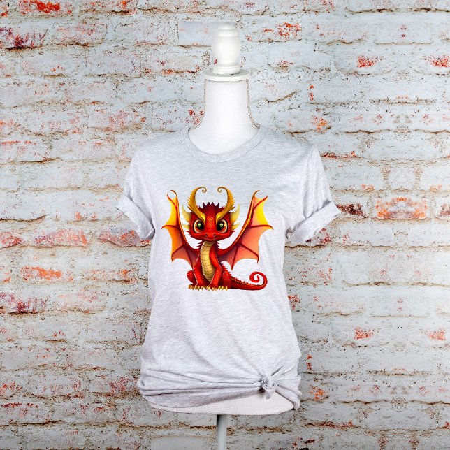 Cartoon Red Dragon With Golden Eyes And Fiery Wing T-Shirt (Creator Uploaded)