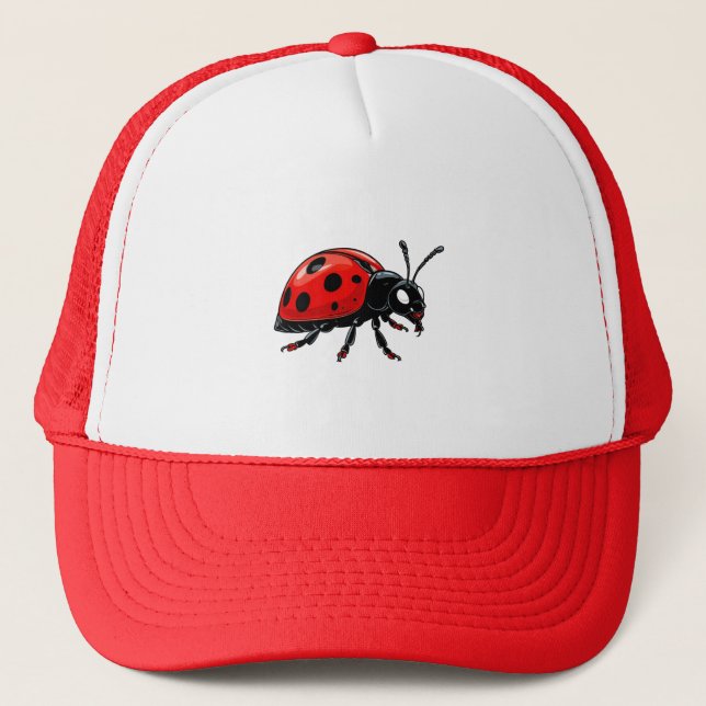 Cartoon Red Ladybug Cute Insect Character Trucker Hat (Front)