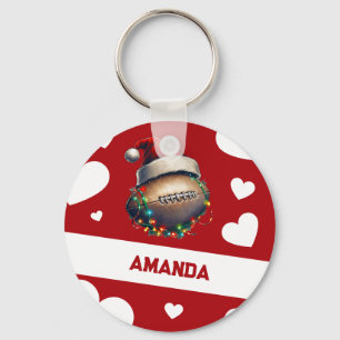 Cartoon Red Merry American Football Name Key Ring