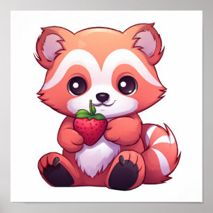 Cartoon red panda illustration poster